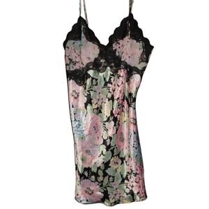 Victoria’s Secret Satin Floral Lace Cami Slip Top Y2K Lingerie Aesthetic Size L